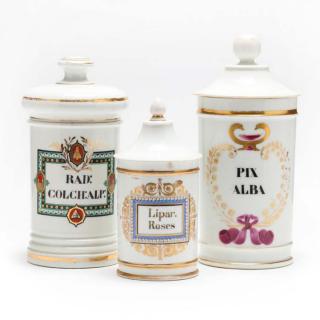 Appraisal: A Trio of French Porcelain Drug Jars one jar stamped