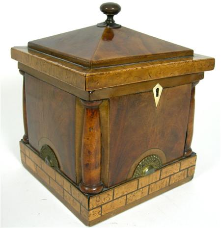 Appraisal: A Regency mahogany and burr maple tea caddy of architectural