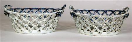 Appraisal: Two first period Worcester oval pierced twin handled baskets printed