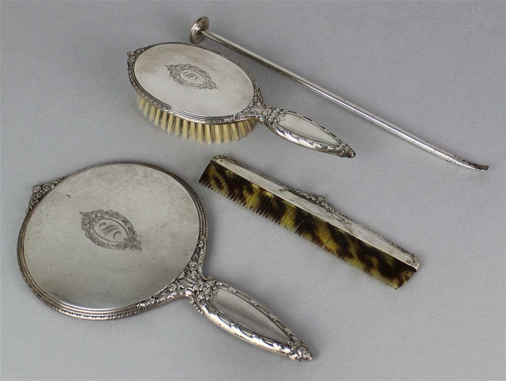 Appraisal: AMERICAN STERLING SILVER THREE-PIECE LADY'S DRESSING TABLE SERVICE early th