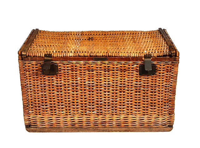 Appraisal: A LARGE FRENCH WICKER HAMPER with metal side carrying handles