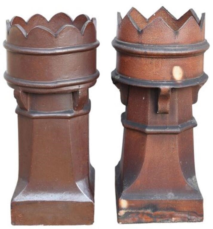 Appraisal: ENGLISH ARCHITECTURAL TURRET-FORM CHIMNEY POTS lot of English architectural earthenware