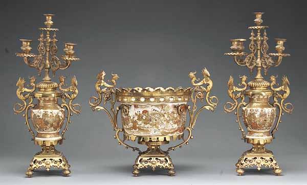 Appraisal: A Napoleon III Gilt Bronze and Porcelain Garniture late th