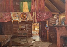 Appraisal: Joseph Henry Sharp Artist's Cabin Interioroil on board x in