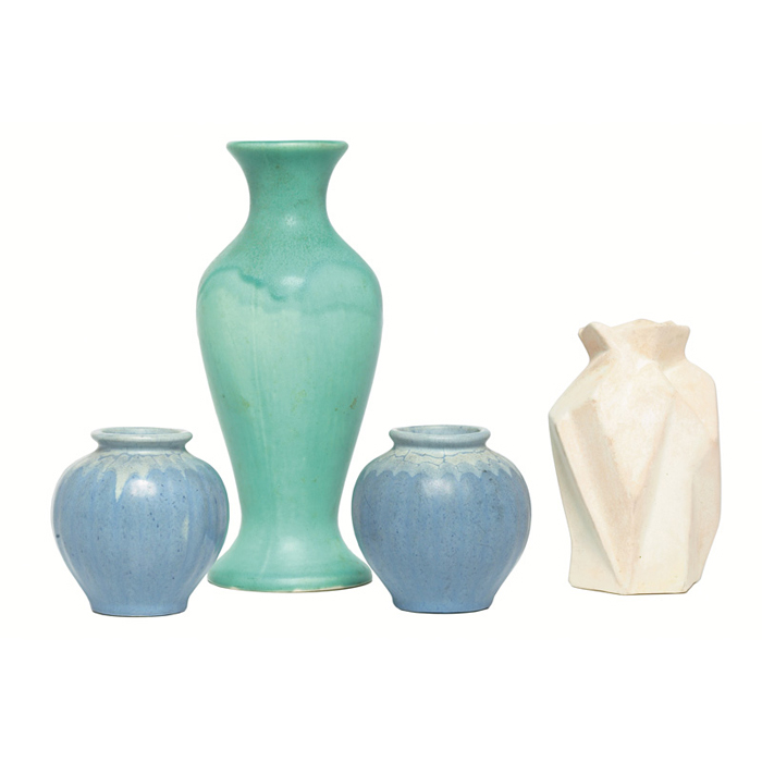 Appraisal: Muncie vases pair one shown middle bulbous ribbed shape covered