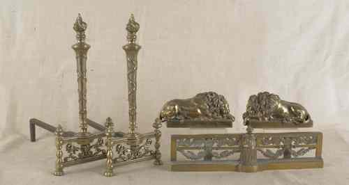 Appraisal: Assembled Louis XV style brass fireplace set early th c