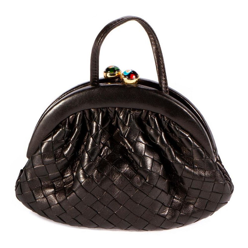 Appraisal: Bottega Veneta black leather woven evening bag x in with