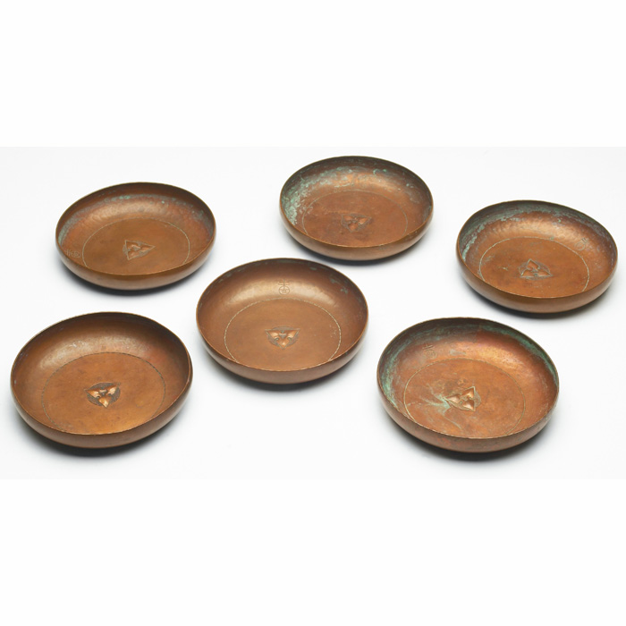 Appraisal: Roycroft bowls set of six hammered copper with tooled designs