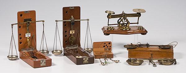 Appraisal: LOT OF SIX OCCUPATIONAL SCALES includes one brass postal scale