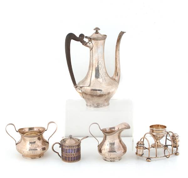 Appraisal: A group of sterling table articles Comprising coffee set half