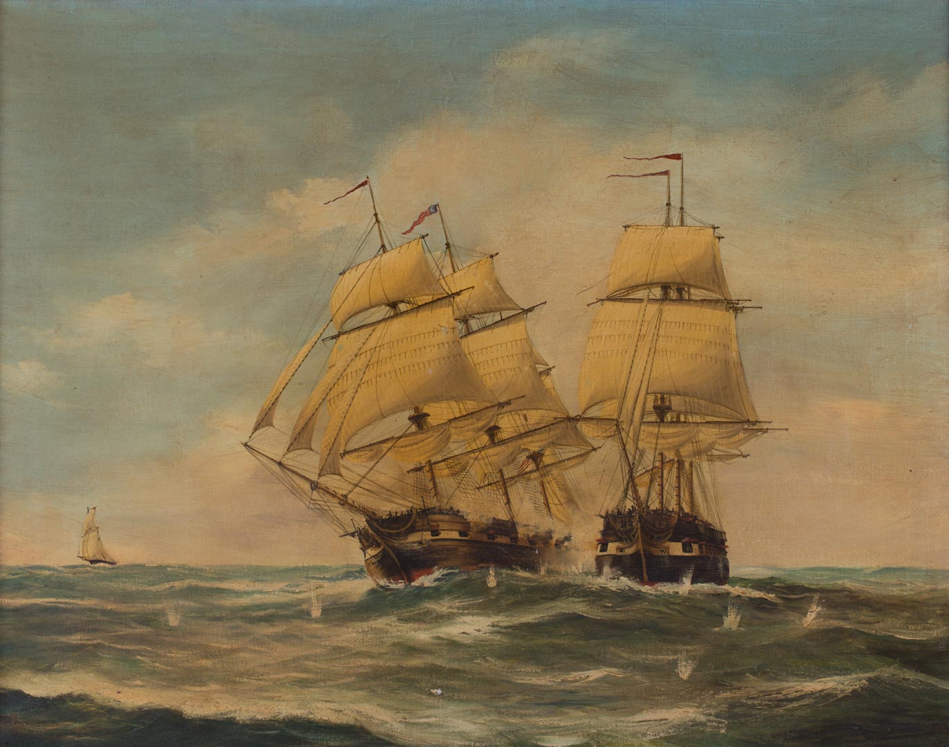 Appraisal: American School late th c Naval Battle oil oil on