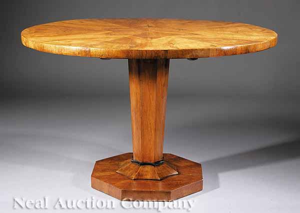 Appraisal: A Biedermeier Burled Walnut Tilt-Top Center Table c segmented top