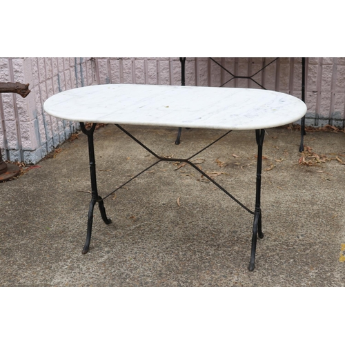 Appraisal: French marble top painted wrought iron bistro table approx cm