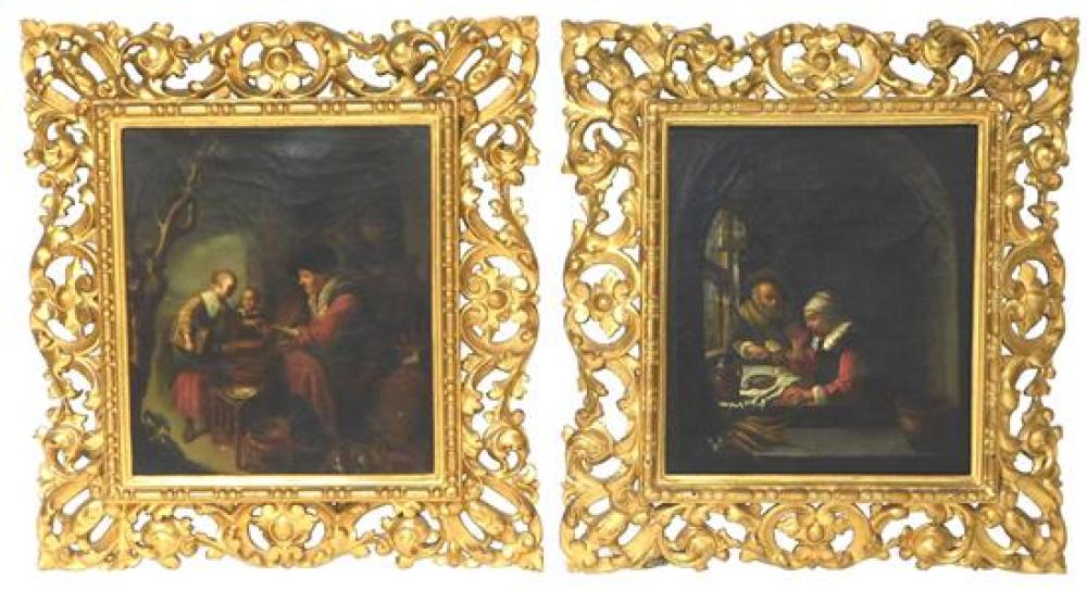 Appraisal: Two Dutch genre scenes oils on canvas th C including