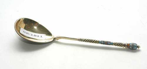 Appraisal: ENAMEL CLOISONN SPOON Russia ca Maker's mark H A Silver-gilt