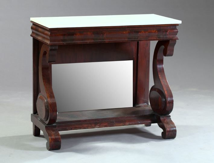 Appraisal: American Late Classical Flame Mahogany Marble-Top Pier Table second quarter