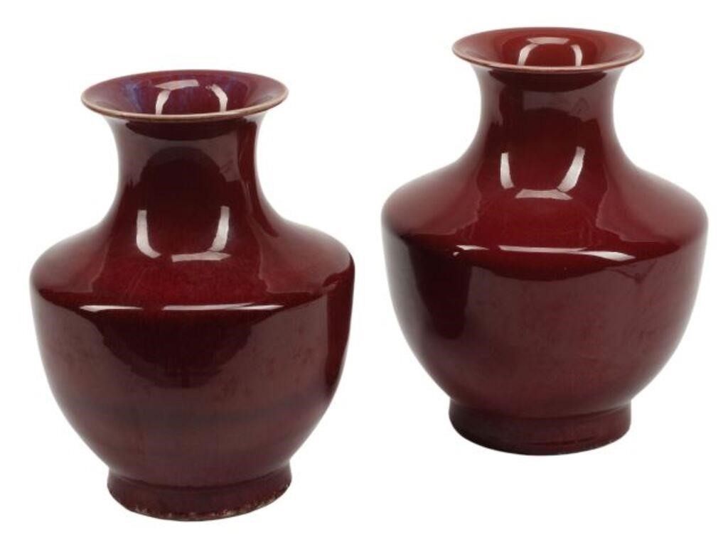 Appraisal: pair Chinese oxblood porcelain vases approx h diam lbs total