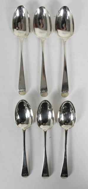 Appraisal: Six George III old English pattern silver table spoons I