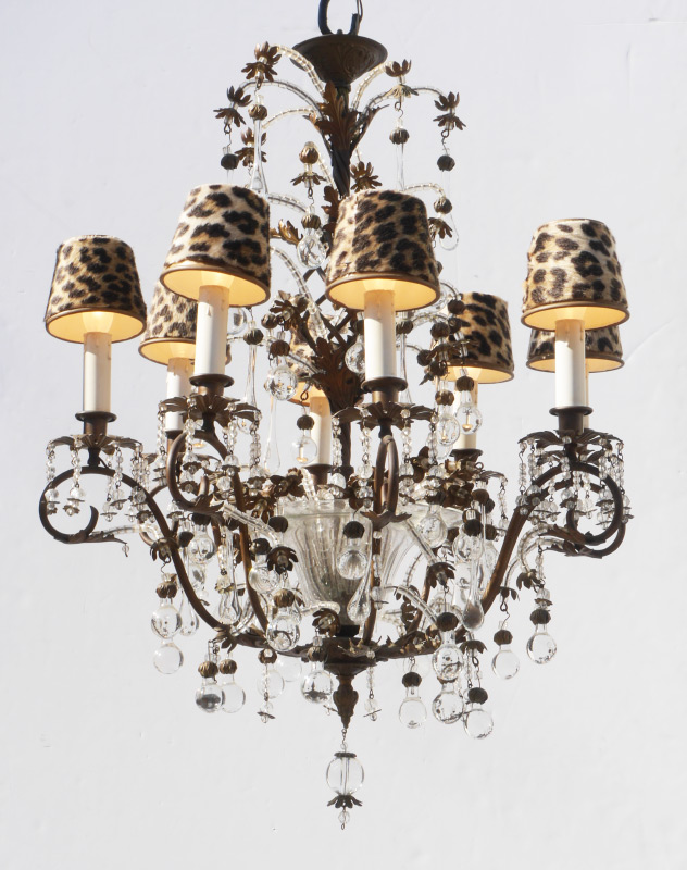 Appraisal: LIGHT CHANDELIER Bronzed metal and crystal chandelier with decorative removable