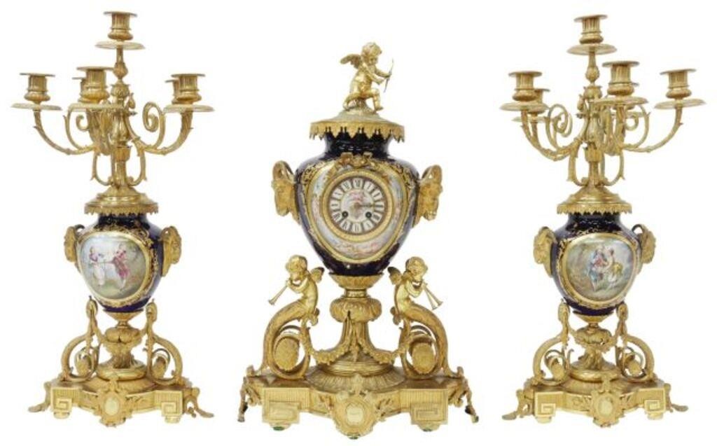 Appraisal: piece French Louis XVI style bronze dore and porcelain clock