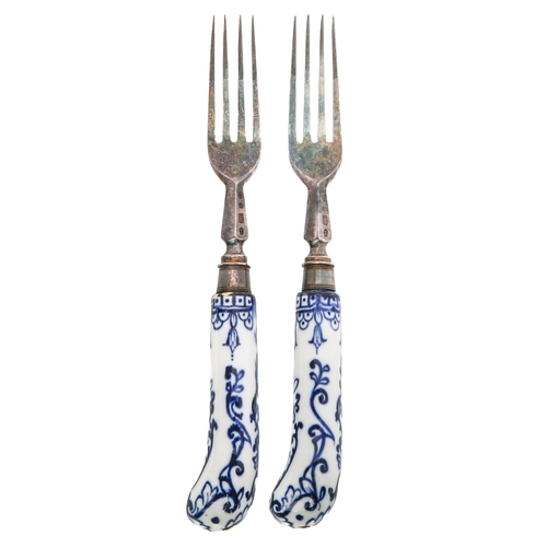 Appraisal: A pair of electro-plated dessert forks with French blue and