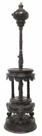 Appraisal: Japanese Meiji period bronze kerosene oil floor lamp c -