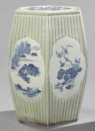 Appraisal: Chinese Celadon Porcelain Bamboo-Ribbed Garden Seat of large hexagonal form