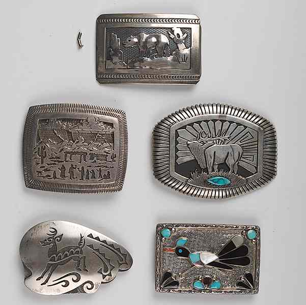 Appraisal: Southwestern Silver Belt Buckles lot of Includes a signed Velma