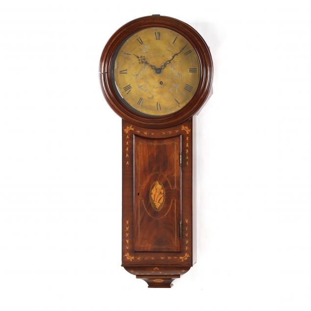 Appraisal: GEORGE III INLAID MAHOGANY WALL CLOCK WILLIAM DRAKE Circa brass