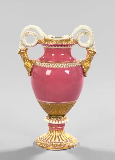 Appraisal: Good Meissen Porcelain Double-Serpent-Handled Garniture Vase fourth quarter th century