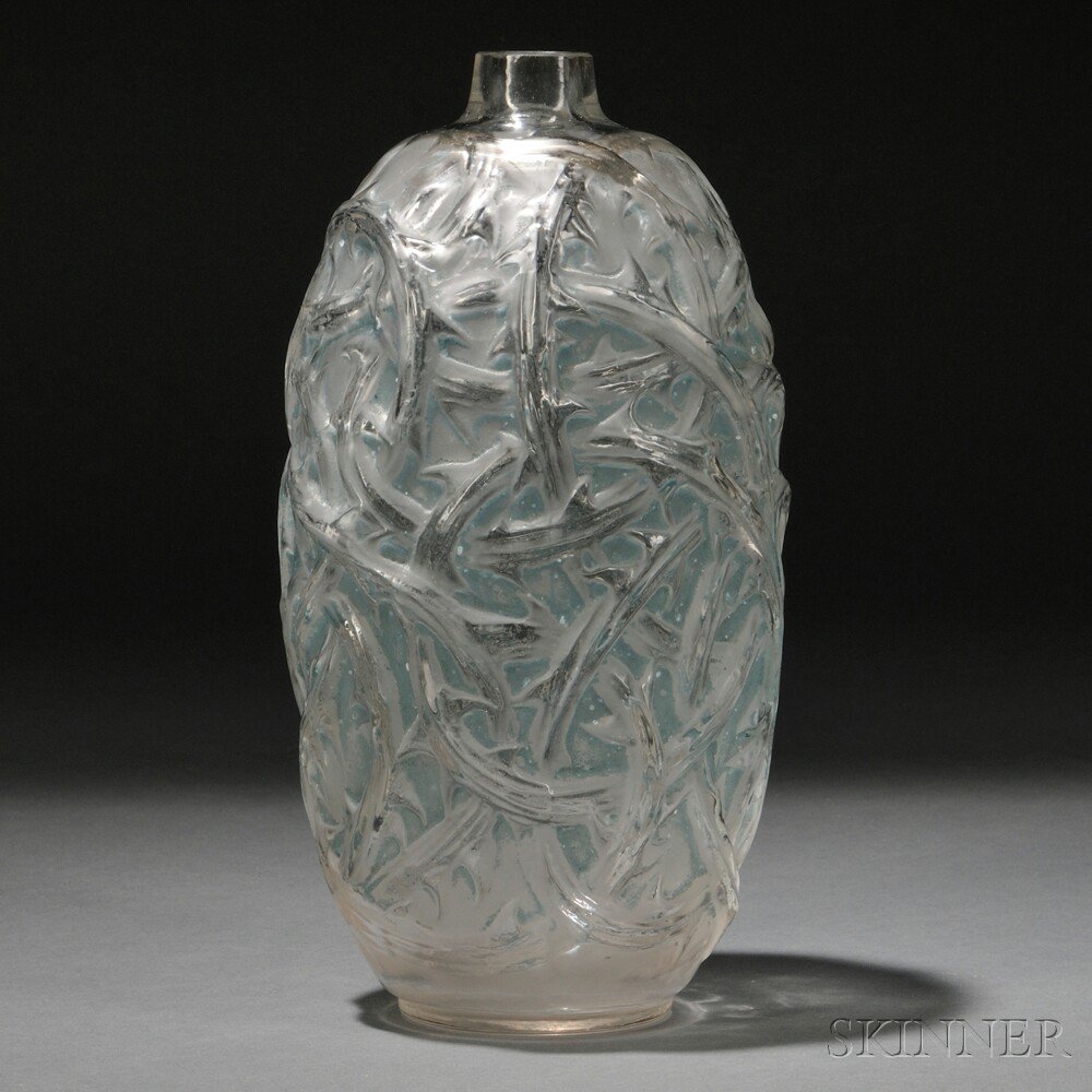 Appraisal: R Lalique Ronces Vase Art glass France Marcilhac no designed