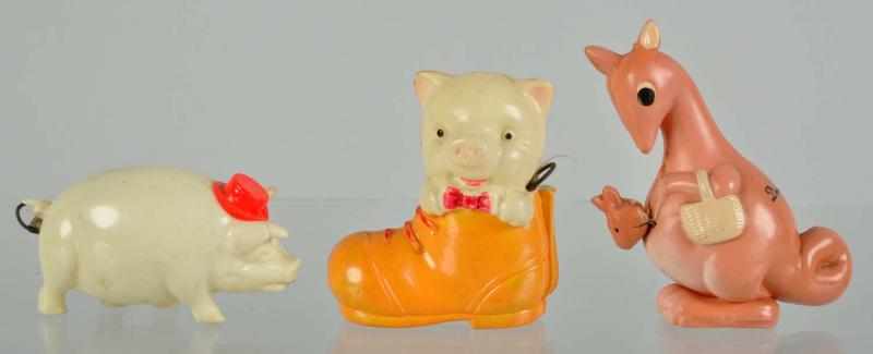 Appraisal: Lot of Celluloid Figural Tape Measures Description Includes one kangaroo