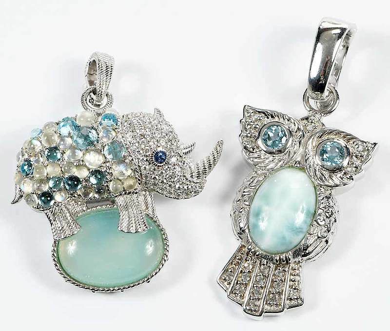 Appraisal: Judith Ripka Silver Pendant Silver Owl Pendant elephant pendant and