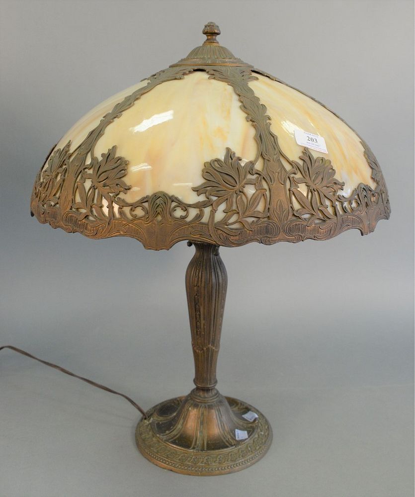 Appraisal: Large Caramel Slag Glass Table Lamp six panels with floral