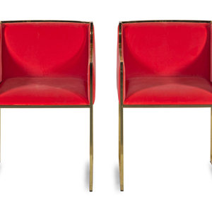 Appraisal: A Pair of Contemporary Velvet Upholstered Brass Armchairs Height x