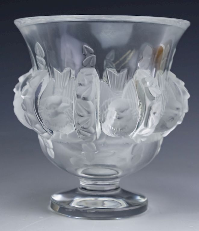 Appraisal: LALIQUE France Crystal Dampierre Dove Glass Vase Guaranteed Authentic Lalique