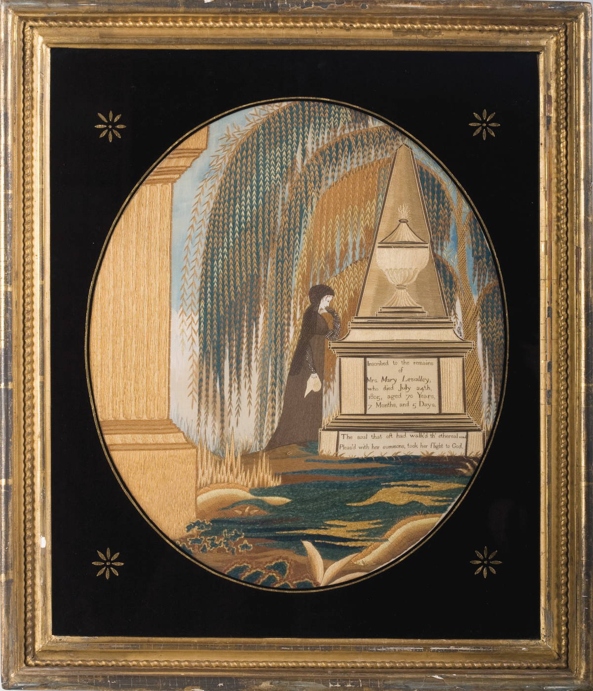 Appraisal: SILK NEEDLEWORK MEMORIAL FOR MRS MARY LEVALLEY JULY ATTRIBUTED TO