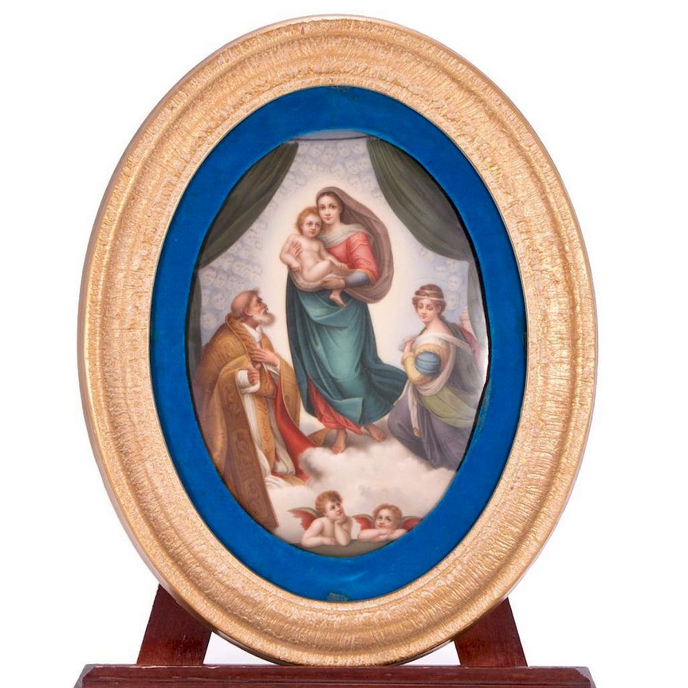 Appraisal: Antique Oval Hand Painted Porcelain Plaque after Rafael Oval Porcelain