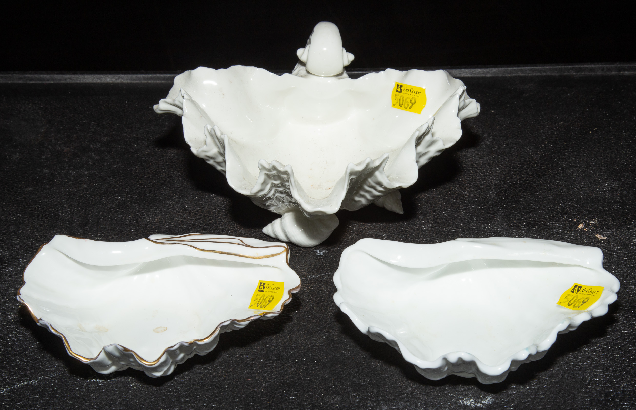 Appraisal: THREE PORCELAIN SHELL-FORM BOWLS Includes Royal Worcester and a near-pair