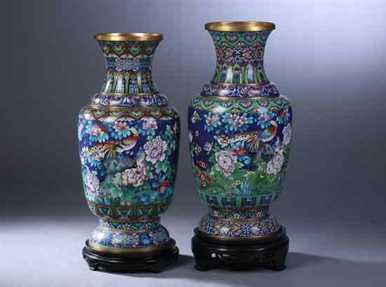 Appraisal: LARGE PAIR CHINESE CLOISONN ENAMEL VASES Floral decoration - in