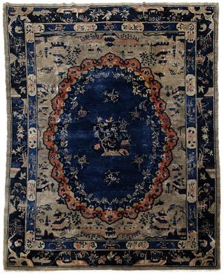 Appraisal: Chinese rug central medallion with hook borders encircling exterior scene