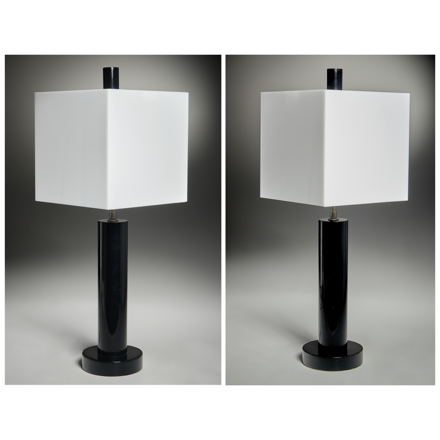 Appraisal: CHIC PAIR MODERN LACQUER ACRYLIC TABLE LAMPS c s possibly