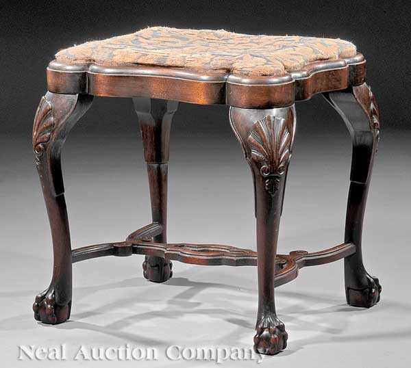 Appraisal: An Antique American Chippendale-Style Carved Walnut Upholstered Stool th c