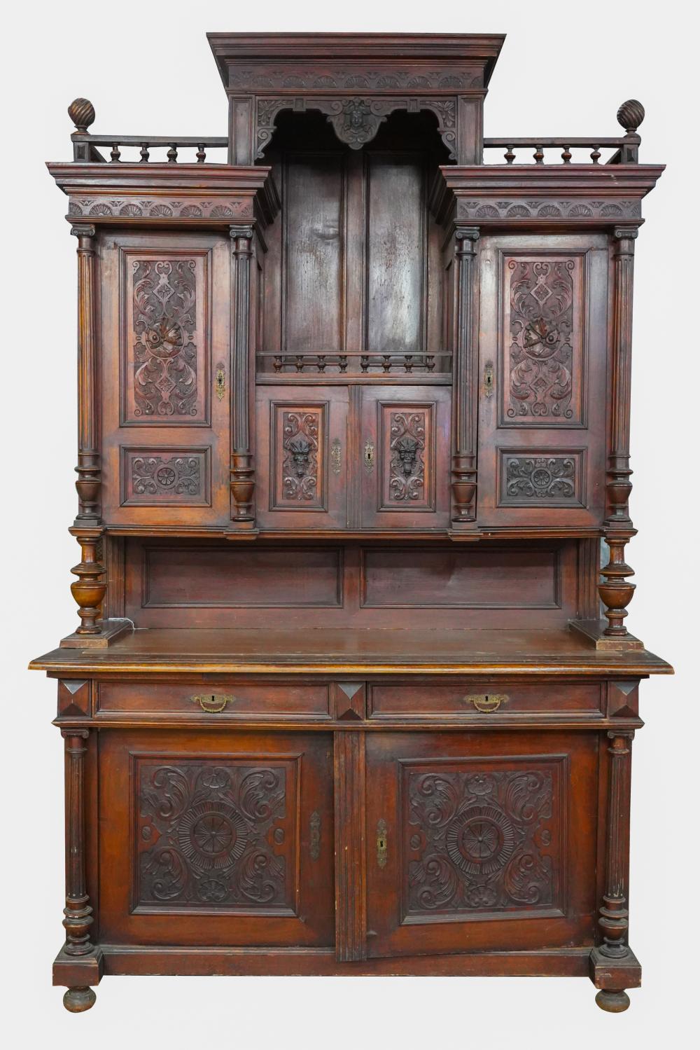 Appraisal: CARVED TWO-PART BUFFETCondition with surface scratches and general wear throughout