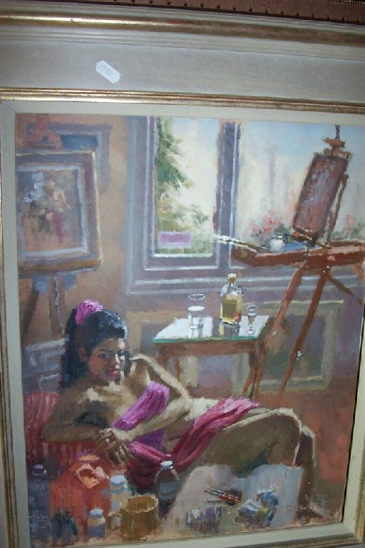 Appraisal: An oil painting on canvas of an artists studio with