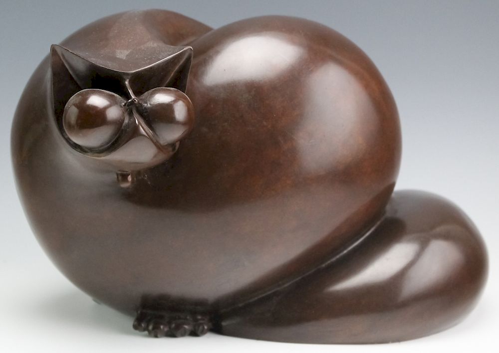 Appraisal: Whimsical Modernist Bronze Cat Kitty Sculpture Modernist bronze sculpture of