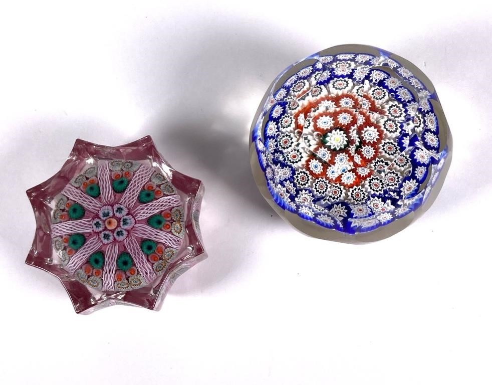 Appraisal: Two Millefiori art glass paperweights one is faceted and the