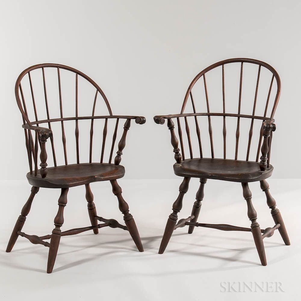 Appraisal: Pair of Painted Windsor Sack-back Chairs Pair of Painted Windsor