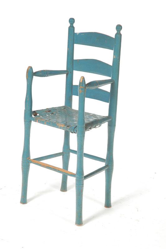 Appraisal: LADDERBACK HIGHCHAIR American th century mixed woods Turned detail and