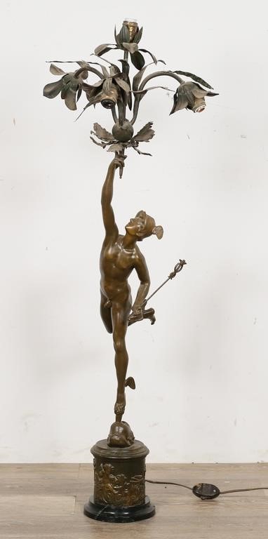 Appraisal: Figural spelter lamp of Mercury produced by Fabrication Francaise Early